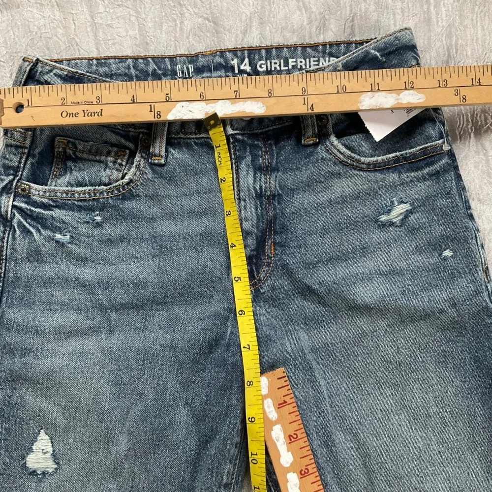 New Gap Kids Girlfriend Slim Distressed Jeans Medium Wash Blue Denim‎ Sz 14 Slim